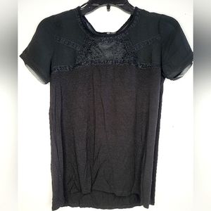 H&M XS Lace and Cotton Blouse Black Sheer Top and Sleeves